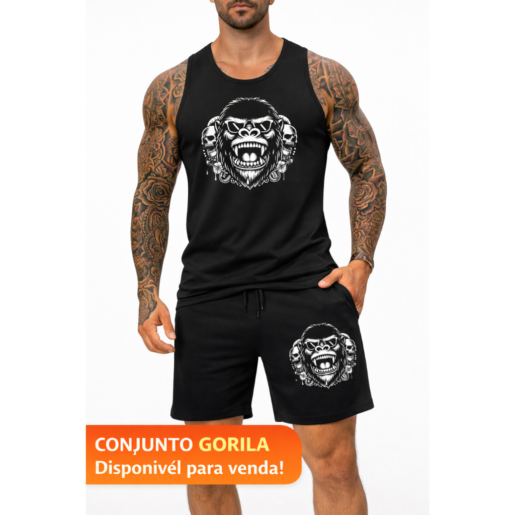 Kit Conjunto Lançamento Gorila Fio 30.1 Regata e Bermuda Moletom PREMIUM Confortável Toque Macio Envio Imediato