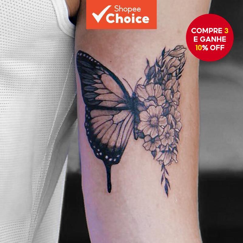 Adesivo De Tatuagem Borboleta Impermeável E Temporária De Longa Duração