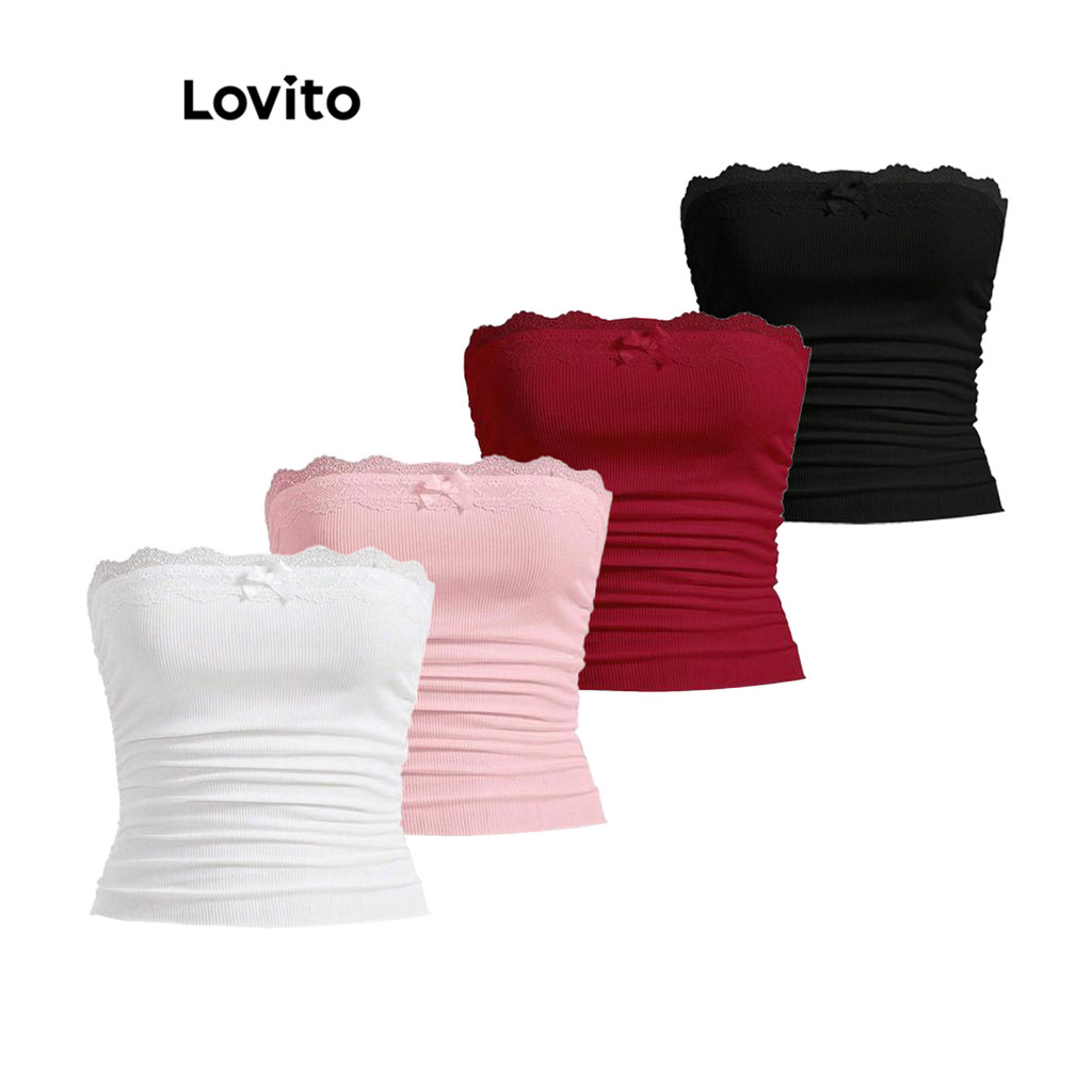 Lovito Regata Feminina Fofa Com Detalhes Em Renda LNE59283