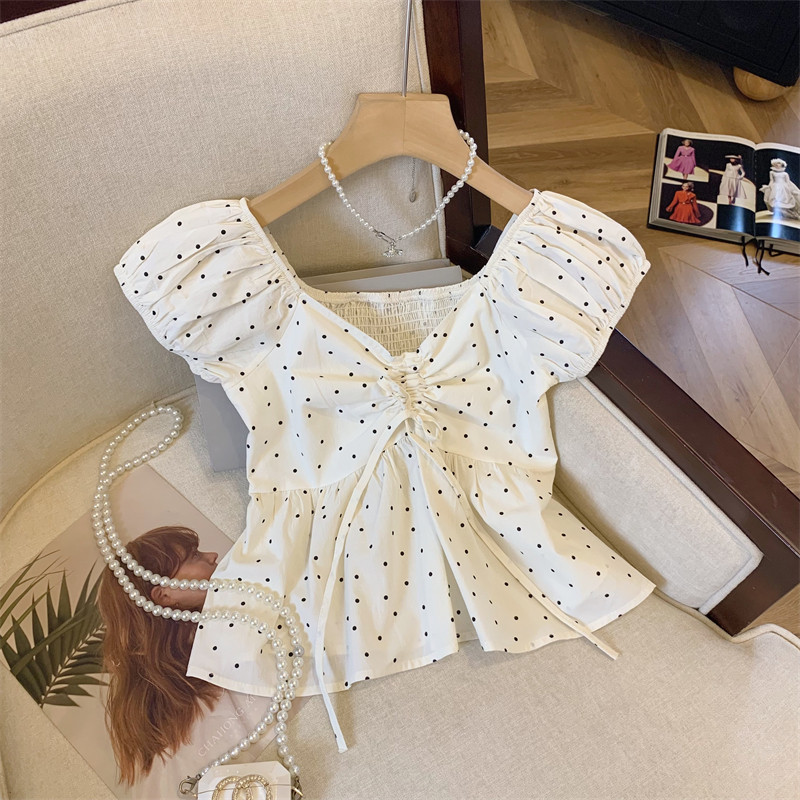 Lovito -  Blusa Casual de Renda com Laço Acabamento de Alface Rosa Primavera/verão para mulheres L139AD009 em Oferta na Shopee