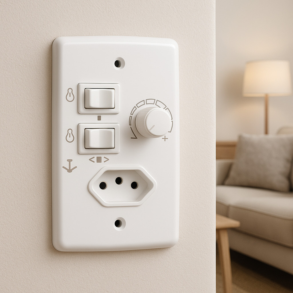 Controle Ventilador Chave Rotativa Bivolt com Tomada para Parede em Oferta na Shopee