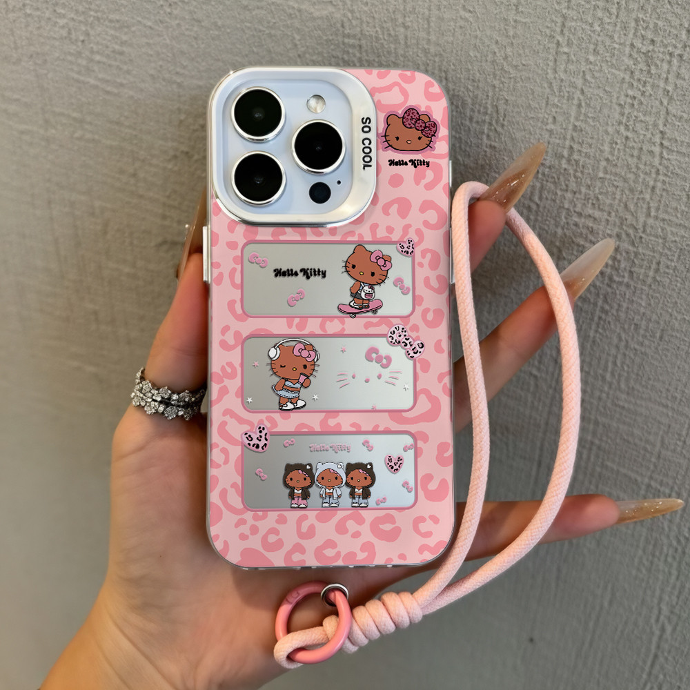 Capinha capa Gatinho de onça Para iPhone 17 11 12 13 15 14 16 Pro Max Xr Xs Max pulseira rosa Capa TPU choque