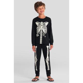 Pijama infantil unissex de esqueleto brilha no escuro Brandili em Oferta na Shopee