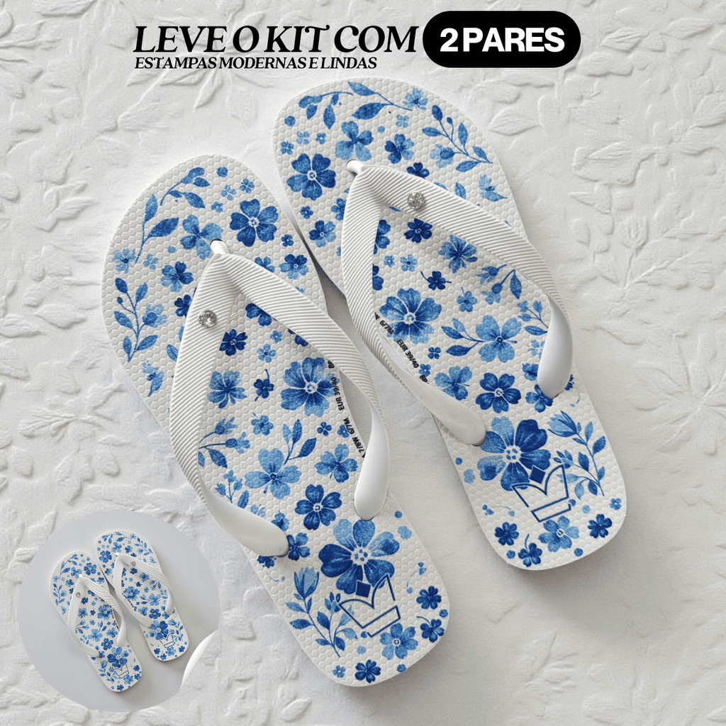 Kit 2 Chinelo Feminino Casual Havares Sandália Macia Conforto Total Jardim Azul em Oferta na Shopee
