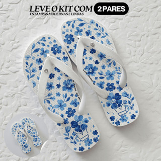 Kit 2 Chinelo Feminino Casual Havares Sandália Macia Conforto Total Jardim Azul em Oferta na Shopee