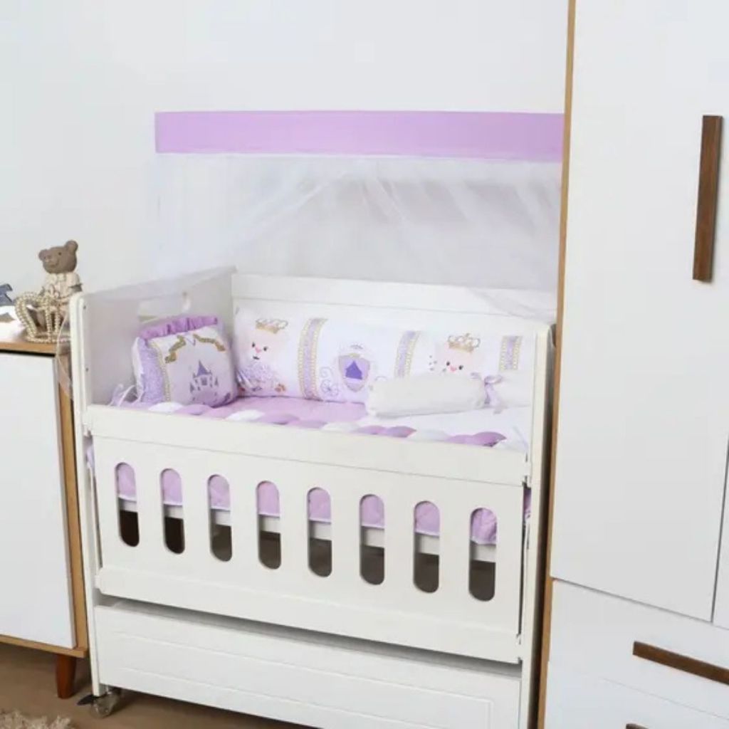 Kit Mini Berço 10 Peças Luxo Castelo Lilás | Protetor De Mini Berço | Qualidade e Conforto