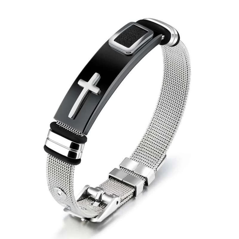 Pulseira Cruzada Masculina De Aço Inoxidável