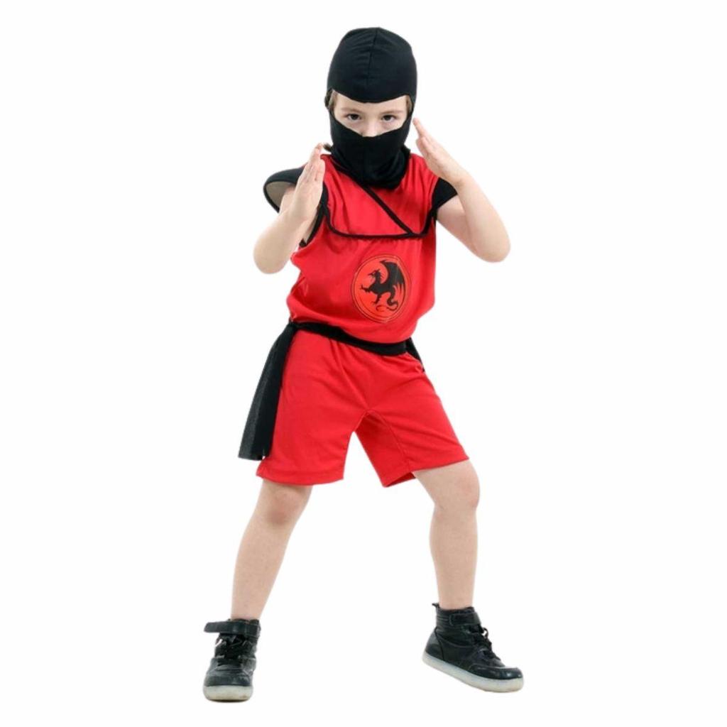 Fantasia Ninja Infantil Vermelho Samurai Curta Com Capuz