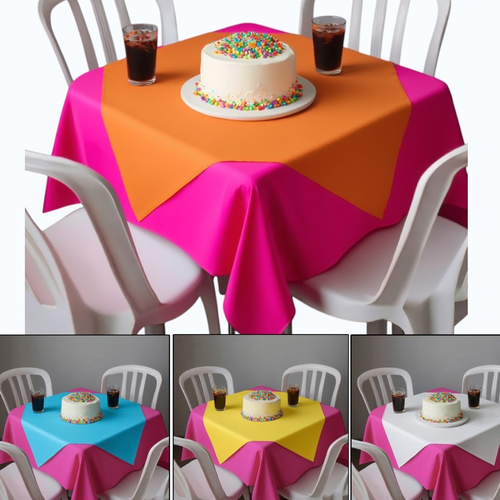 Kit Toalhas de Mesa (Pink de TNT 1,40x1,40 com Cobre Mancha Colorido) Festa Decoração