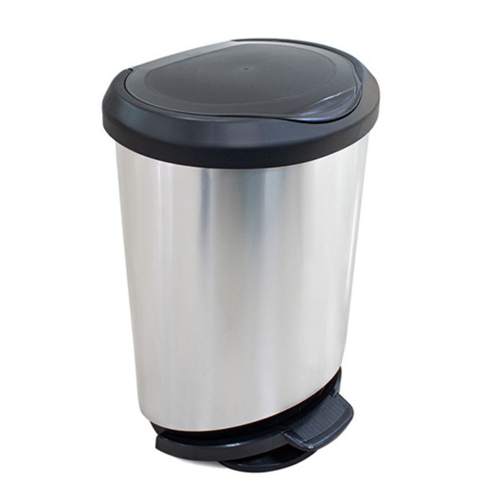 LIXEIRA COM PEDAL BORDA COM TRAVA SACO LABEL INOX 45 LITROS