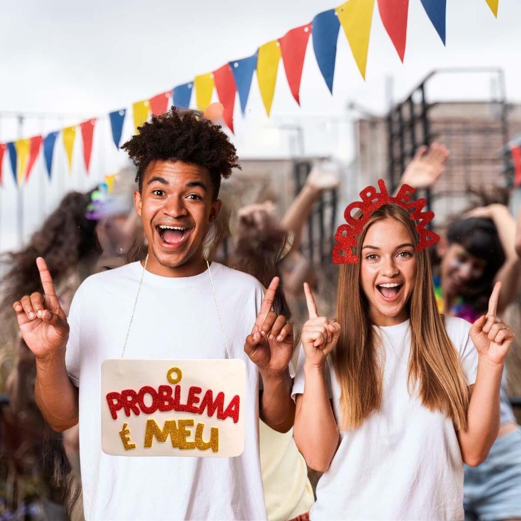 Fantasia Carnaval Casal Kit Tiara Problema e Placa O Problema é Meu em Oferta na Shopee