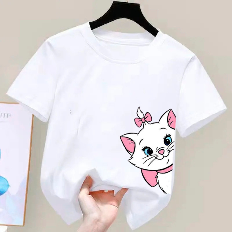 Camiseta De Algodão Feminina Gatinha Marie Estampa Diferenciada Camisa Menina