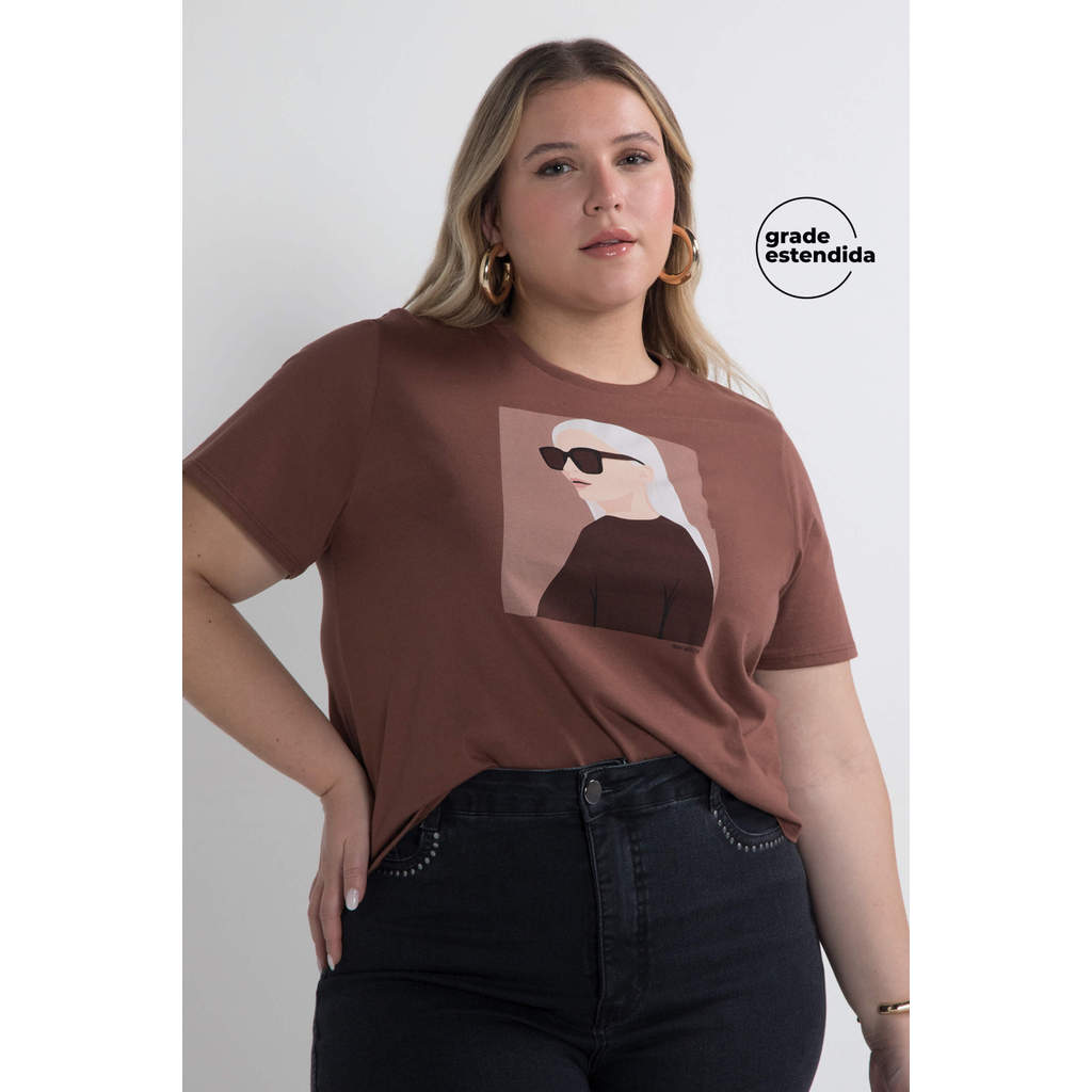 T-Shirt Feminina Mulheres Marialícia Marrom em Oferta na Shopee