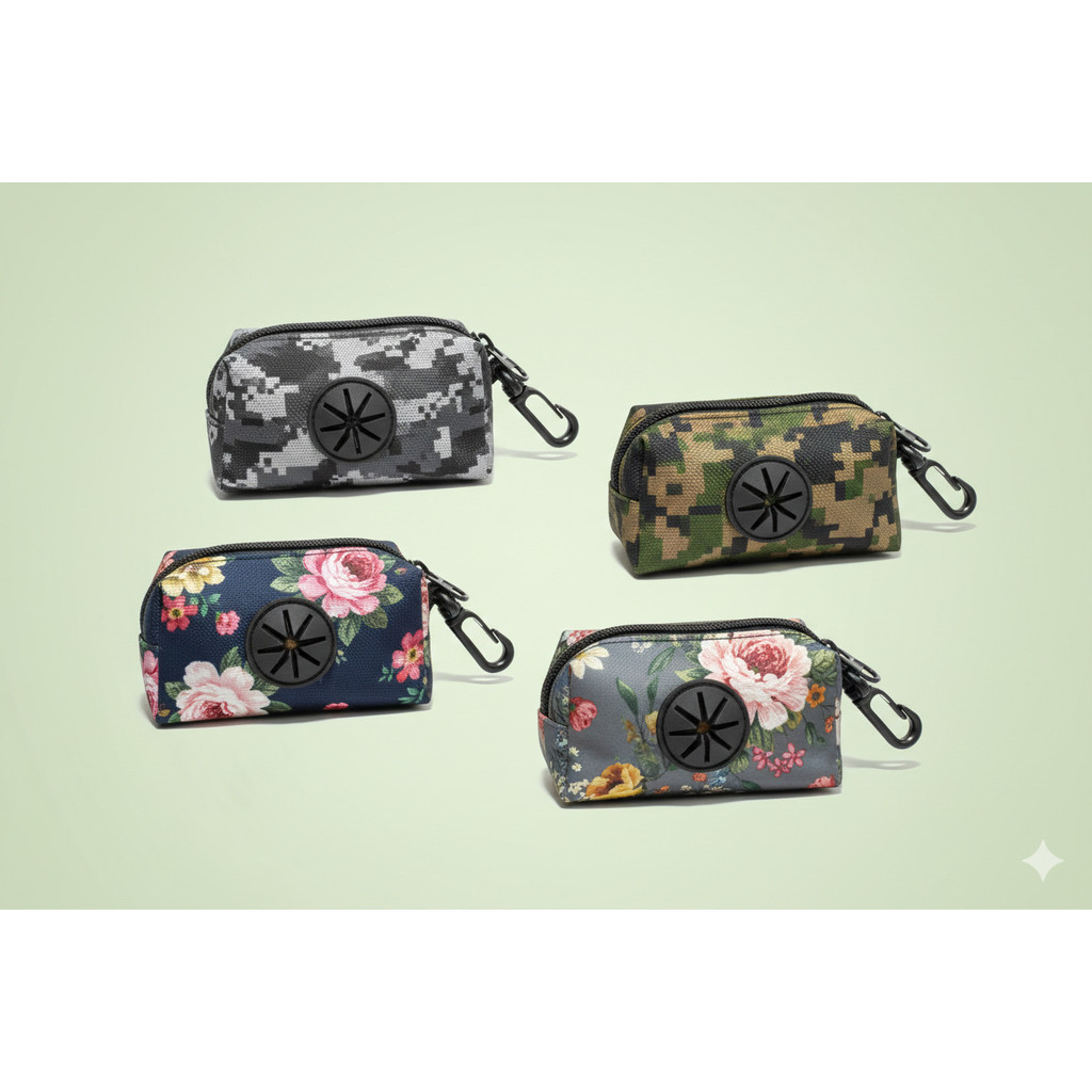 Porta Saquinho Pet com Zíper e Mosquetão – Estampa Floral ou Camuflada, 1 Unidade