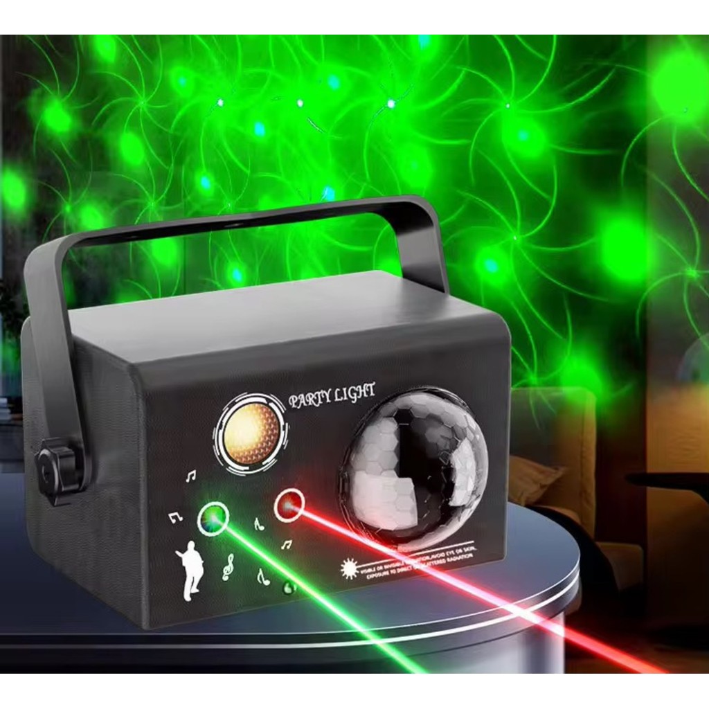 Luz Strobo LED RGB 10W com Laser Duplo Verde Vermelho Efeito Bola Mágica Controle Remoto USB ON-LP193
