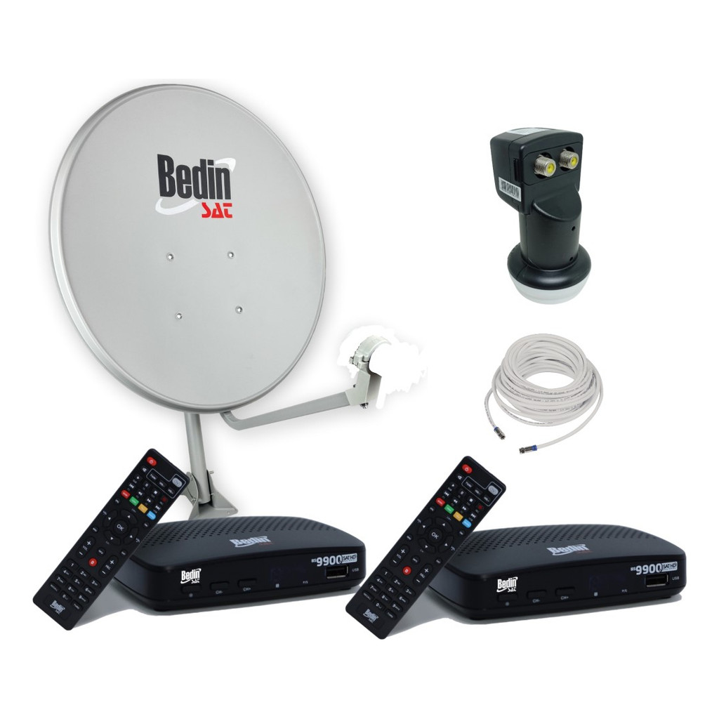 Kit Completo Antena Parabólica 2 Receptores Sat Hd Bs9900 E Lnb Duplo Garantia Sem Mensalidade