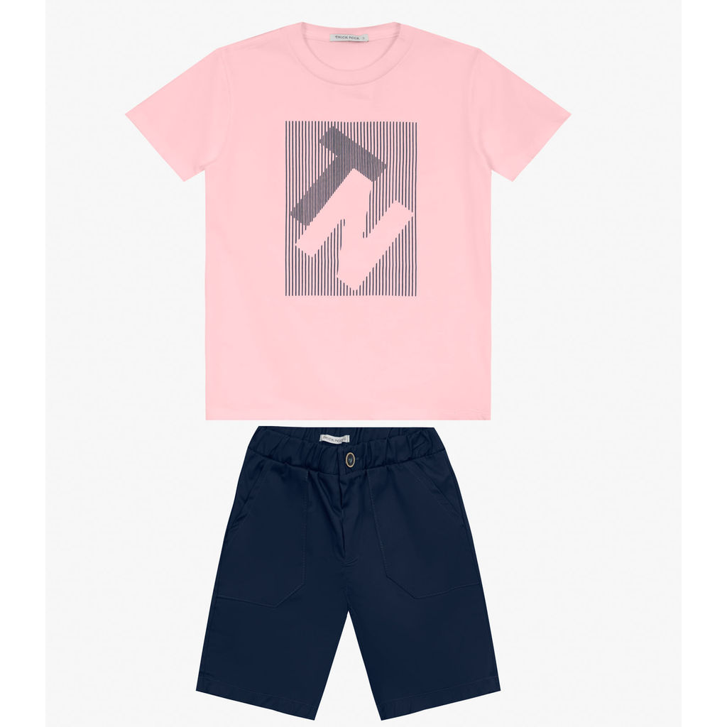 Conjunto Menino Camiseta com Bermuda Trick Nick Rosa em Oferta na Shopee