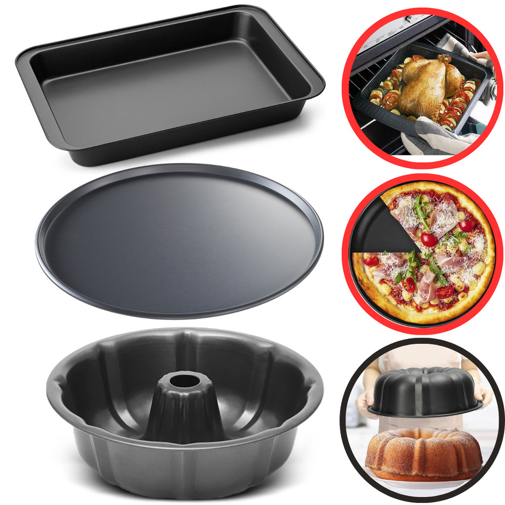 Conjunto De Formas Assadeiras 3 Peças Antiaderentes Bolo Pizza Tortas Aço Carbono Não Gruda