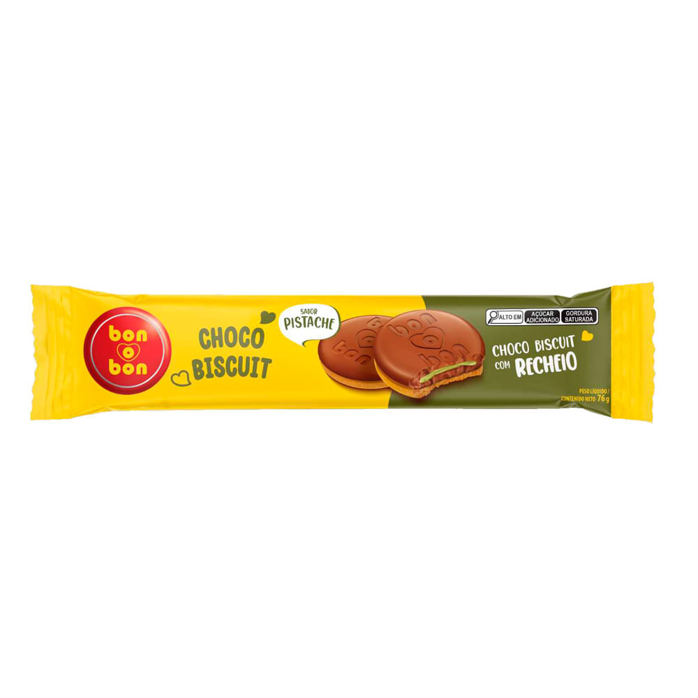 Biscoito Bon O Bon Biscuit Choco com Recheio Sabor Pistache 76g