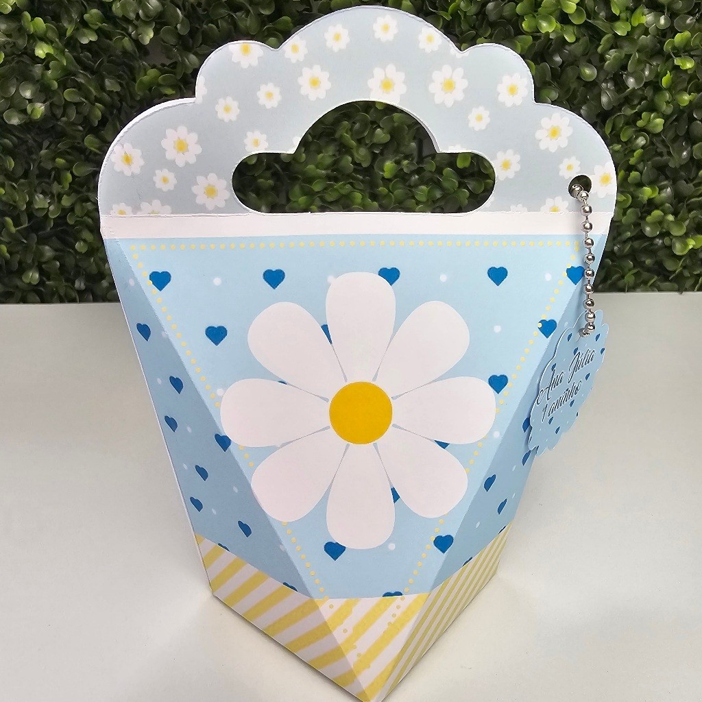 Caixa Coração Triangulove MARGARIDAS AZUL - Personalizados - Festa infantil - Aniversário - Lembrancinha