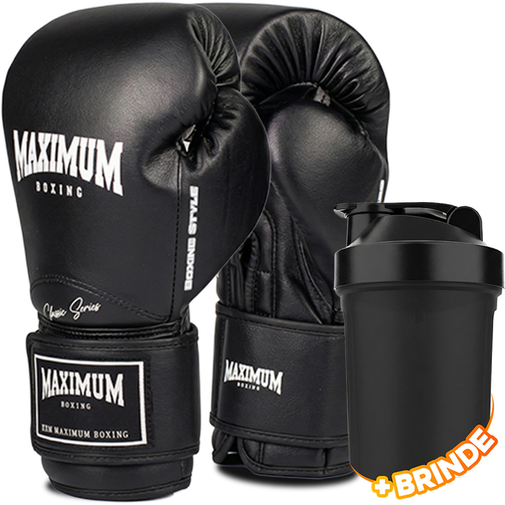 Luva De Boxe Muay Thai Maximum New Classic Black Power Face Taamnho 08 Com Coqueteleira
