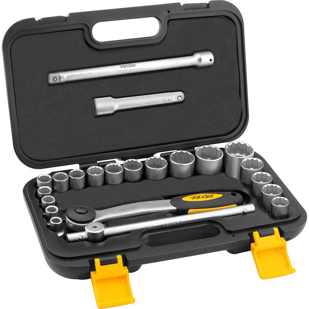 Jogo de Soquetes Estriados Encaixe de 1/2" 8 a 32mm 22 Peças Vonder