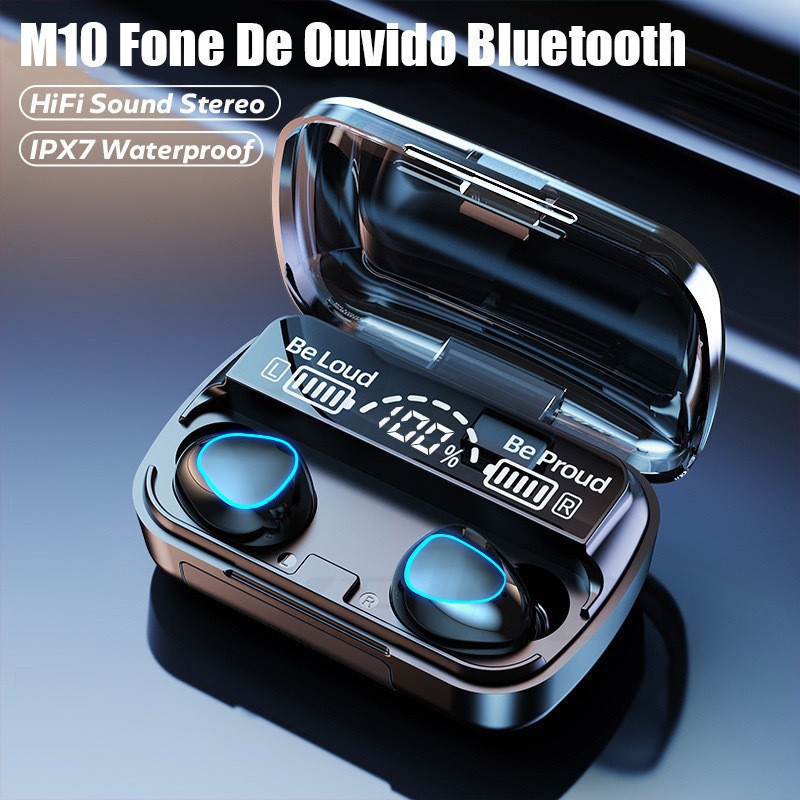 Fone Bluetooth M10 TWS 5.1 Sem Fio Estéreo com Case Carregador Power Bank em Oferta na Shopee