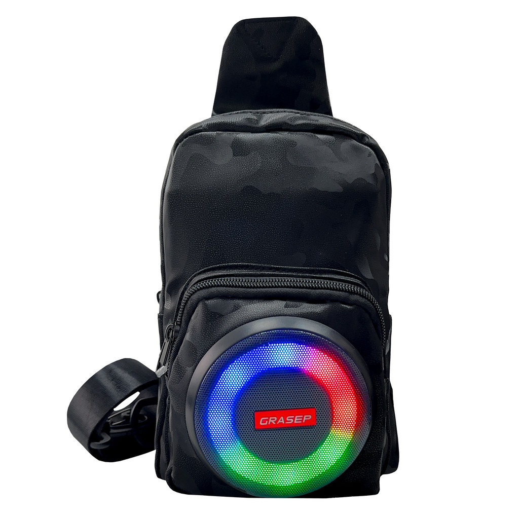 Mochila Com Caixa De Som Bluetooth 12w Led Rgb Potente Camuflada Usb Sd Fm