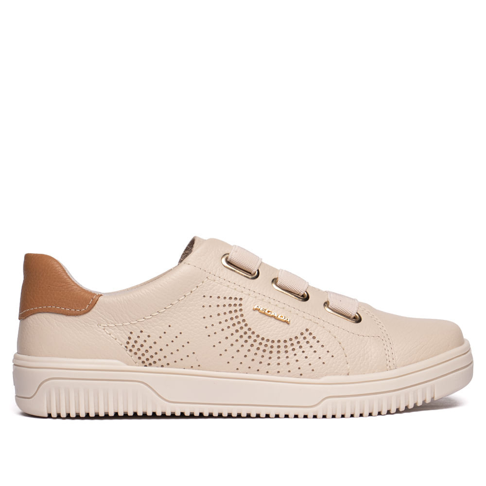 Tênis Feminino Pegada Couro Calce Fácil Trip Bege/Marrom em Oferta na Shopee