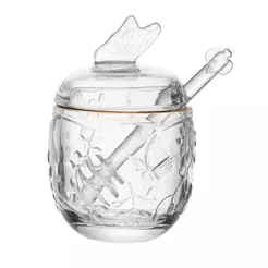 Meleira New Butterfly 250ml Cristal Ecológico Lyor com Pegador e Fio de Ouro para Mel Xaropes Caldas Mesa Posta Elegante