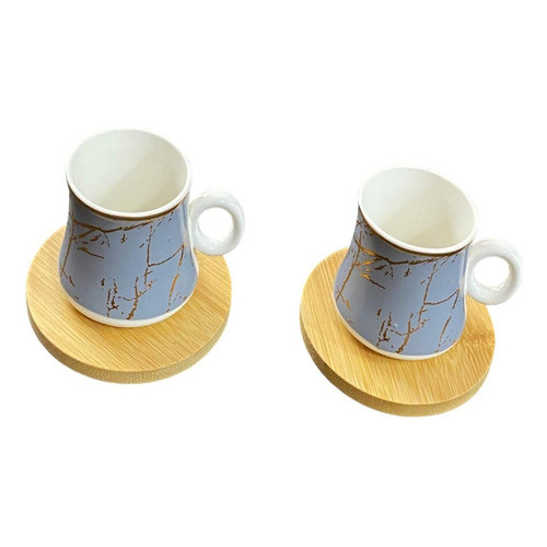 Conj de Xícaras Porcelana c/Pires Bambu 4Pçs 80ml Azul Wincy