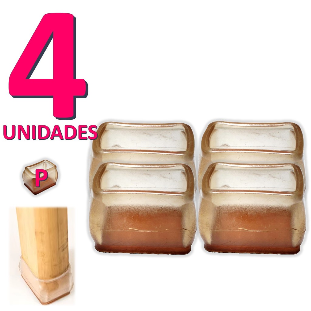 Kit 4 Protetor De Silicone Para Pé De Mesa E Cadeira Anti Risco Ruído CASTANHO Retangular Tam P