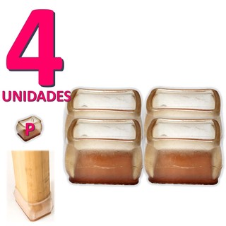 Kit 4 Protetor De Silicone Para Pé De Mesa E Cadeira Anti Risco Ruído CASTANHO Retangular Tam P