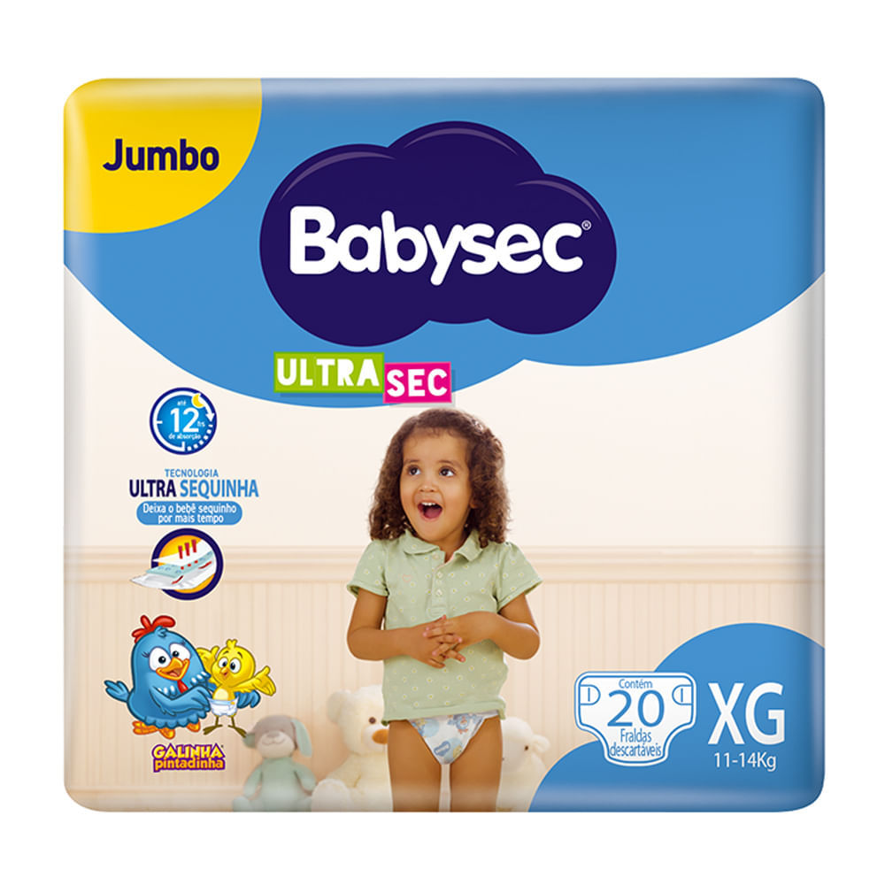 Fralda Babysec Ultrasec Tamanho XG Pacote Jumbo 20 Fraldas Descartáveis em Oferta na Shopee