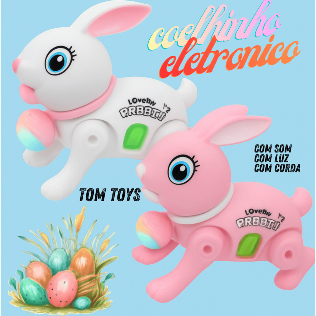 Brinquedo Coelho Coelhinho eletrônico infantil Pula Pula Com Luz, Som e Corda