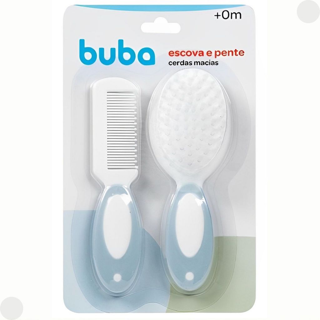 Conjunto Escova e Pente Baby Cerdas Macias Azul 12642 - Buba em Oferta na Shopee