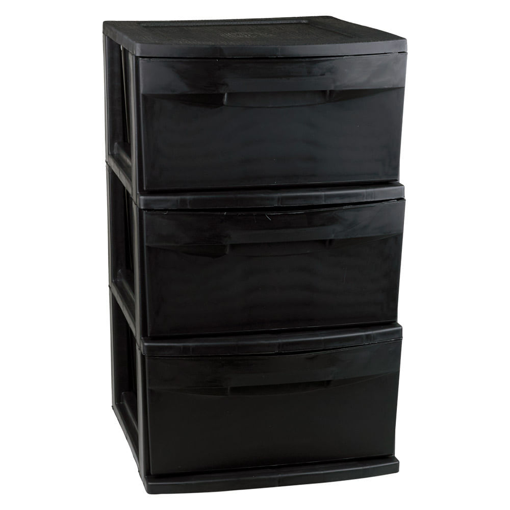 Gaveteiro de Chão Plástico São Bernardo Preto 3 Gavetas 37x32x54cm em Oferta na Shopee