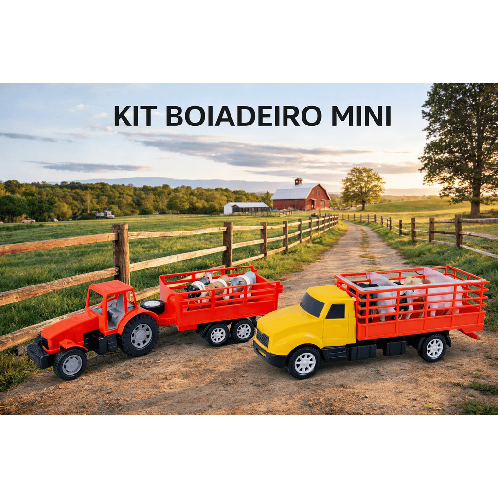 Kit boiadeiro mini caminhão boi trator carretinha rural fazenda brinquedo infantil kit fazendinha