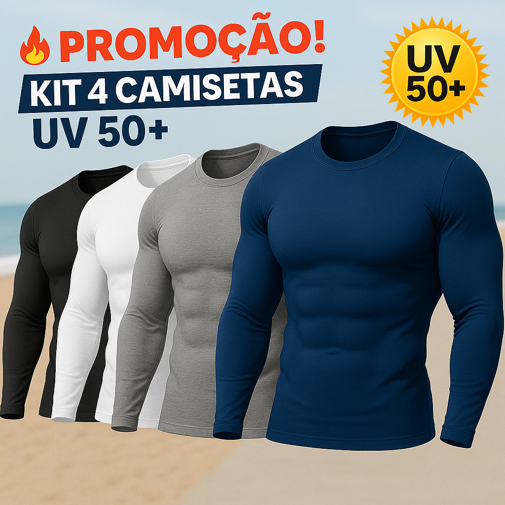 4 Camiseta Uv Segunda Pele Proteção Solar Fator 50+ Esportiva Academia Praia Ciclismo CORES VARIADAS
