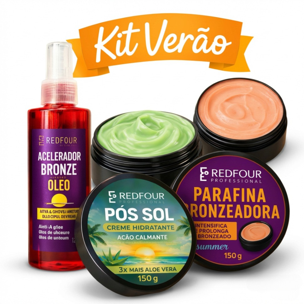 Kit Parafina Bronzeadora + Acelerador Bronze + Pós Sol Creme Verão REDFOUR Bronzeado intenso, hidrata
