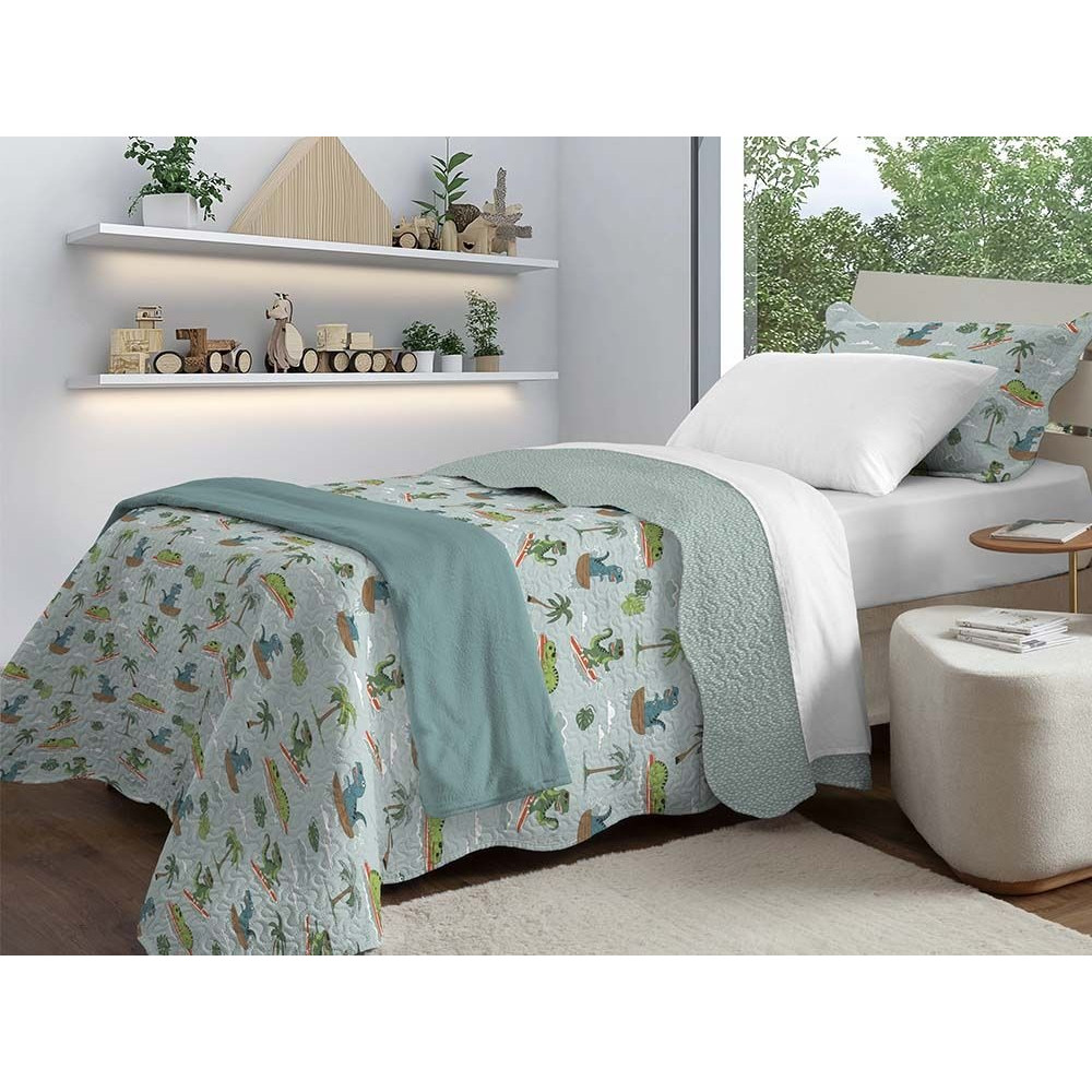 Colcha Infantil Solteiro Camesa Evolution Patchwork Dupla Face 2 Peças Cobre Leito 160x240 Microfibra Macia