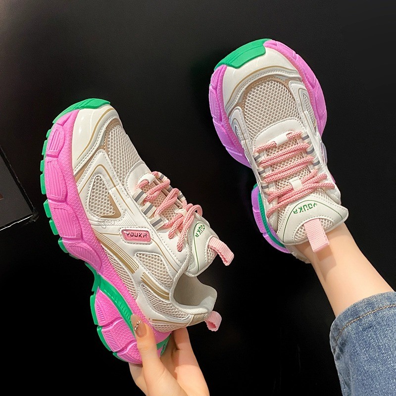 Marca oferta especial couro genuíno de sola grossa papai sapatos femininos verão novo estilo malha respirável confortáve