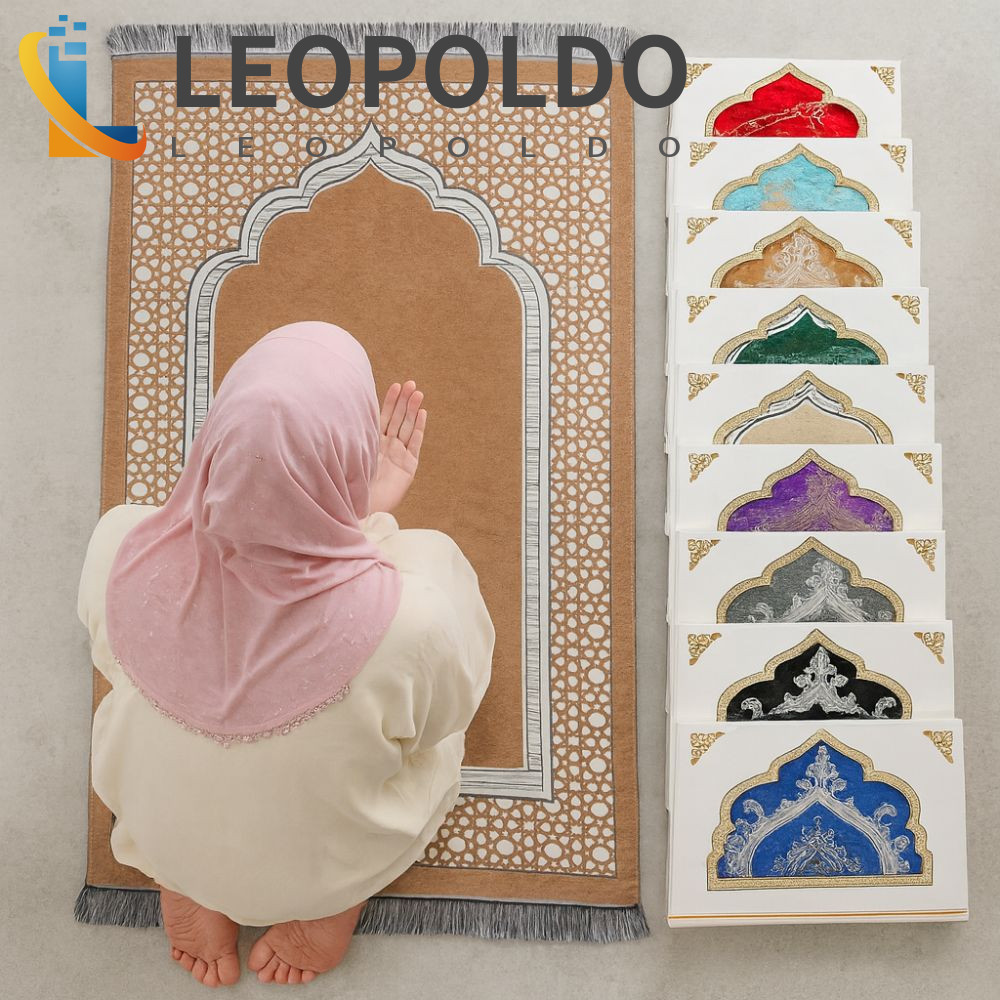 Imagem Tapete De Oração Muçulmano LEOPOLDO , Conjunto De Antiderrapante 70x110cm , Dobrável Com Contas Islâmica