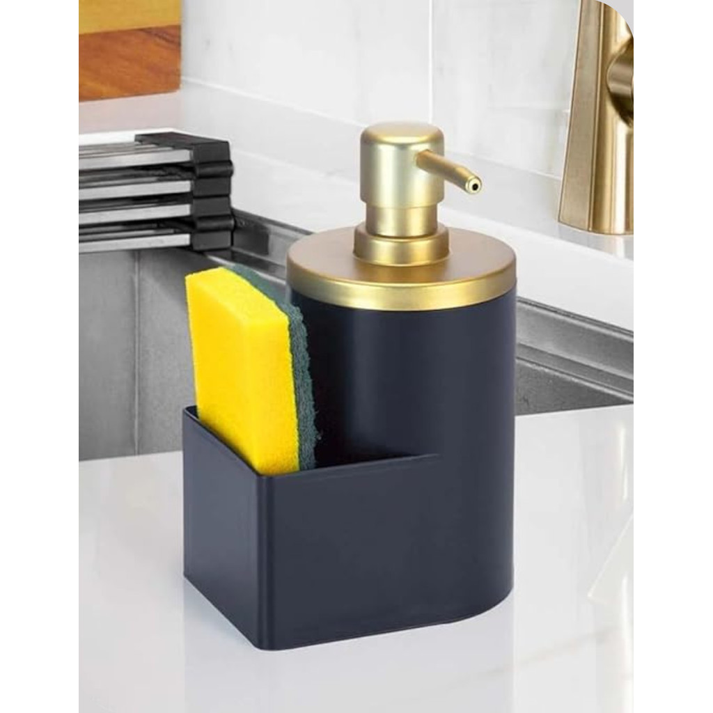 Dispenser Detergente e Bucha 600ml Preto e Dourado Arthi