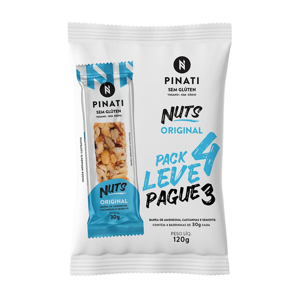 Barra de Cereais Pinati Nuts Original Leve 4 Pague 3 com 4 unidades de 30g cada em Oferta na Shopee