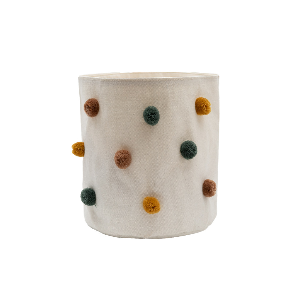 cesto organizador redondo 25cm de pompons de algodão - Oikos em Oferta na Shopee