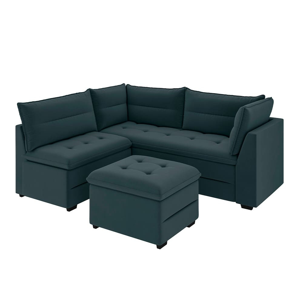 Sofá Modular de Canto 4 Lugares Luizzi Quebec com Pufe e Revestimento em Suede 408cm de Largura · foto 2