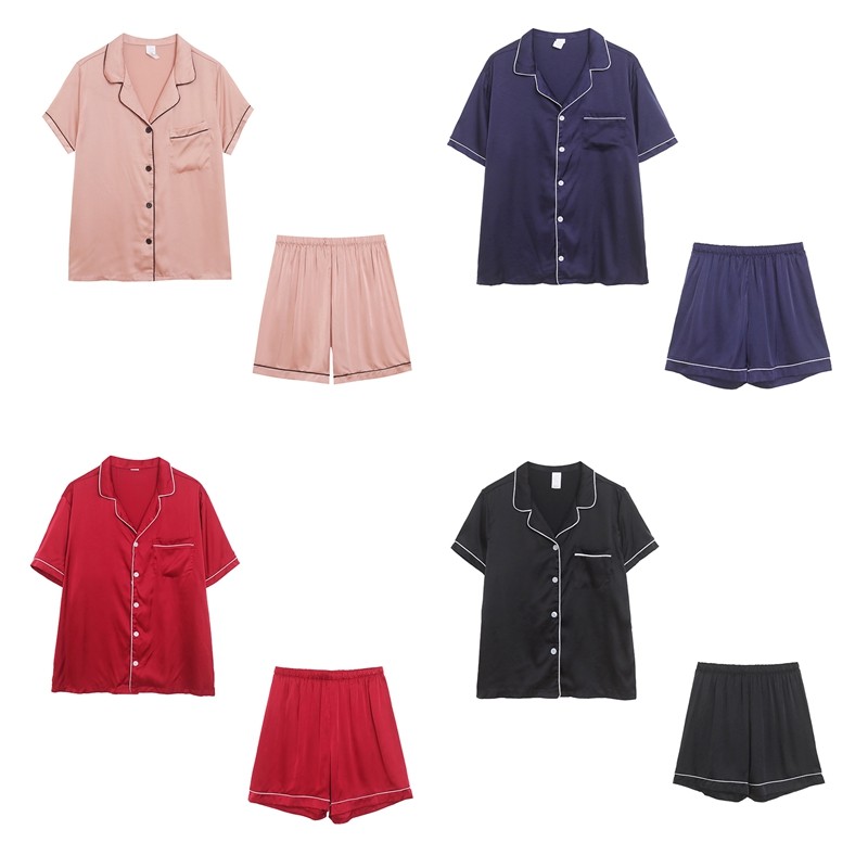 Imagem Comércio exterior simples temperamento All-Match feminino simulação seda confortável camisa de manga curta Loungewear cu