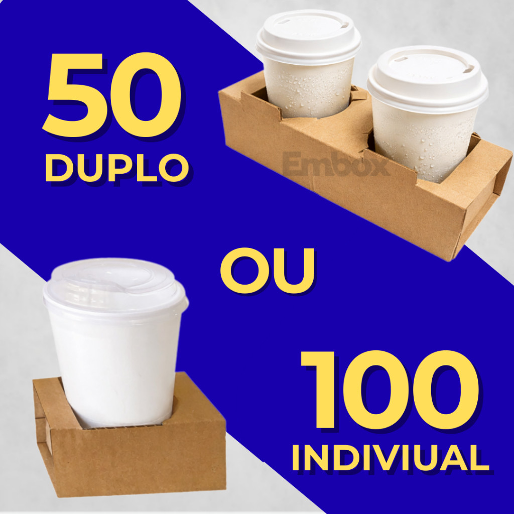 Kit 50 Porta Copo de Papelão Indivudal ou Duplo Para Sucos Delivery Bebidas Açaí Sorvete Milk Shake em Oferta na Shopee