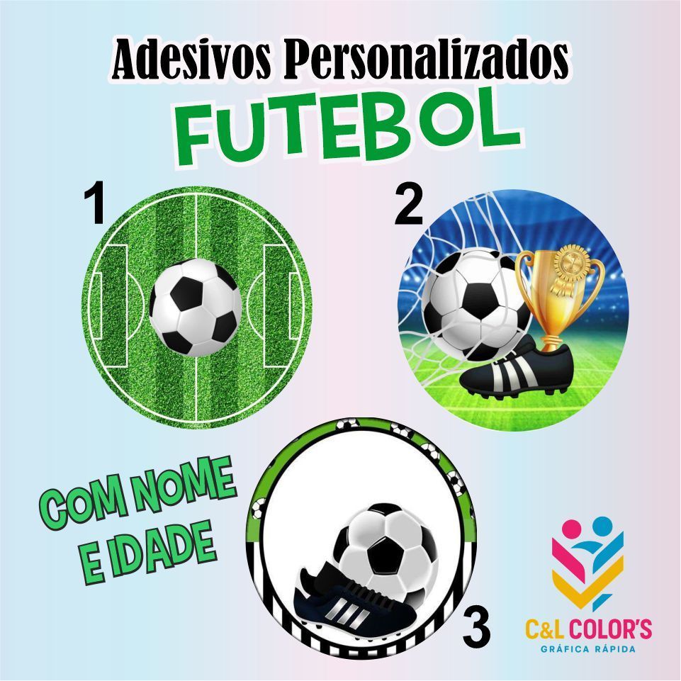100 Adesivos Personalizados 5x5 cm FUTEBOL BOLA CAMPO Aniversário - Rótulos adesivos -FAZEMOS TODOS OS TEMAS